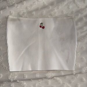 PacSun White Ribbed Crop Top with Cherry Detail